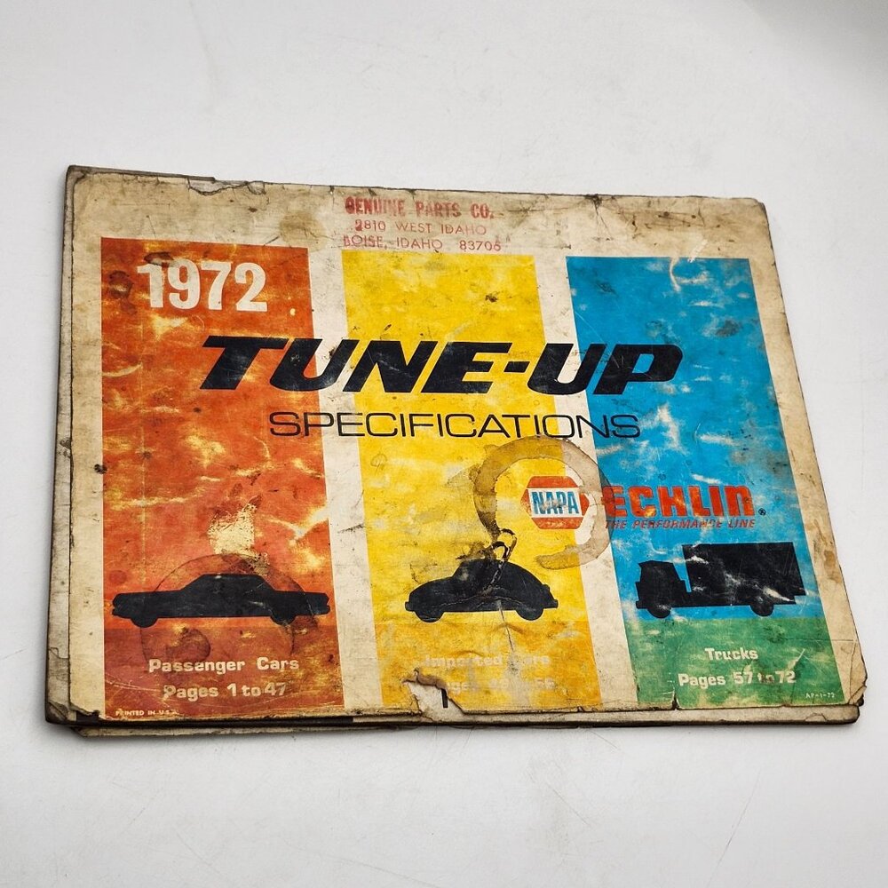 1972 Tune-Up Specifications Manual Passenger Cars Trucks NAPA Echlin Vintage